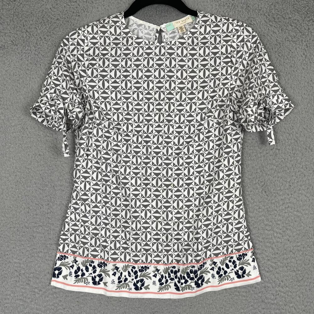 Ted Baker Shirt Womens Ted 0 = XS Geometric Floral Short Sleeve Laylei Top